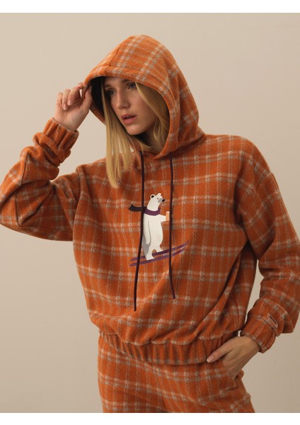 Kadın Oranj Esnek Dokulu Oversize Sweatshirt modelleri