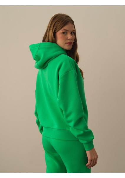 Kadın Yeşil Pamuk Dokulu Oversize Sweatshirt modelleri