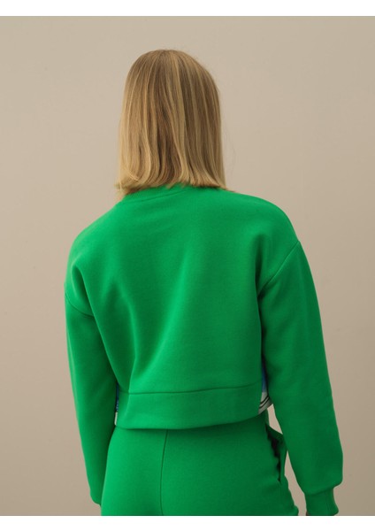 Kadın Yeşil Pamuk Dokulu Oversize Sweatshirt fırsatları