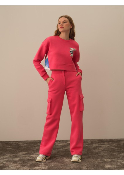 Kadın Pembe Pamuk Dokulu Oversize Sweatshirt fiyatları