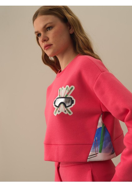 Kadın Pembe Pamuk Dokulu Oversize Sweatshirt modelleri