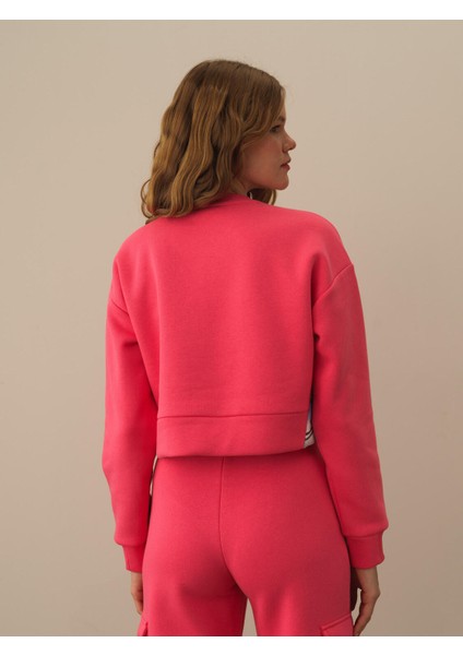 Kadın Pembe Pamuk Dokulu Oversize Sweatshirt fırsatları