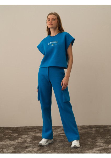 Kadın Mavi Pamuk Dokulu Oversize Sweatshirt modelleri