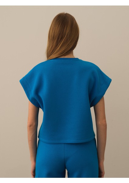 Kadın Mavi Pamuk Dokulu Oversize Sweatshirt fırsatları