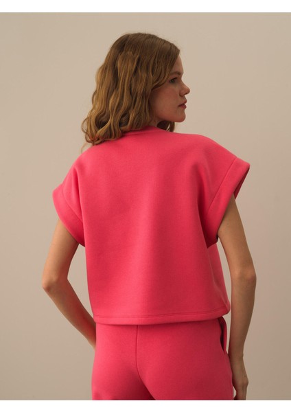 Kadın Pembe Pamuk Dokulu Oversize Sweatshirt modelleri
