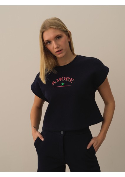 Kadın Lacivert Pamuk Dokulu Oversize Sweatshirt fiyatları