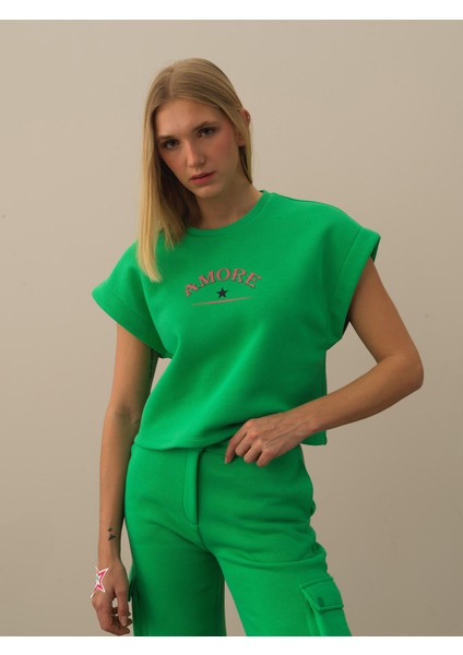 Kadın Yeşil Pamuk Dokulu Oversize Sweatshirt fiyatları