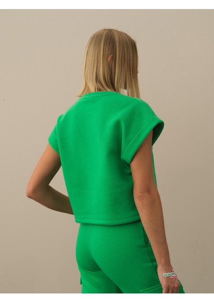 Kadın Yeşil Pamuk Dokulu Oversize Sweatshirt modelleri