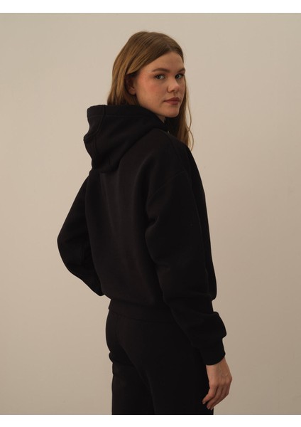 Kadın Siyah Pamuk Dokulu Oversize Sweatshirt modelleri