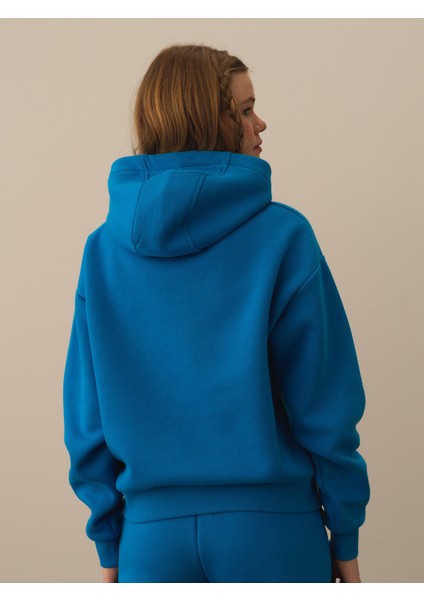 Kadın Mavi Pamuk Dokulu Oversize Sweatshirt modelleri