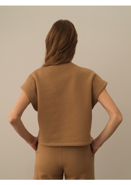 Kadın Camel Pamuk Dokulu Oversize Sweatshirt indirimleri