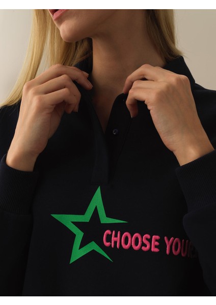 Kadın Lacivert Pamuk Dokulu Regular Fit Sweatshirt modelleri