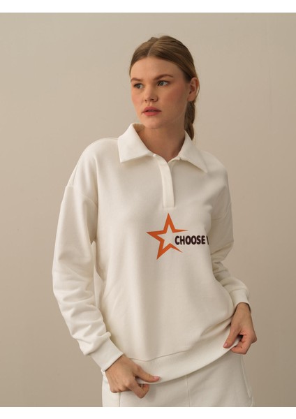 Pamuklu Oversize Baskılı Sweatshirt