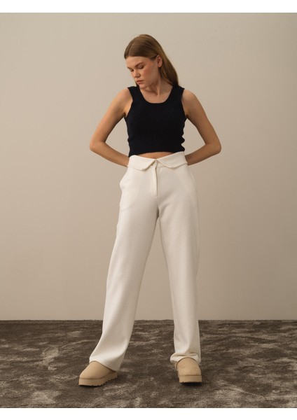 Kadın Ekru Pamuk Dokulu Oversize Sweat Pantolon