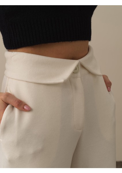 Kadın Ekru Pamuk Dokulu Oversize Sweat Pantolon modelleri