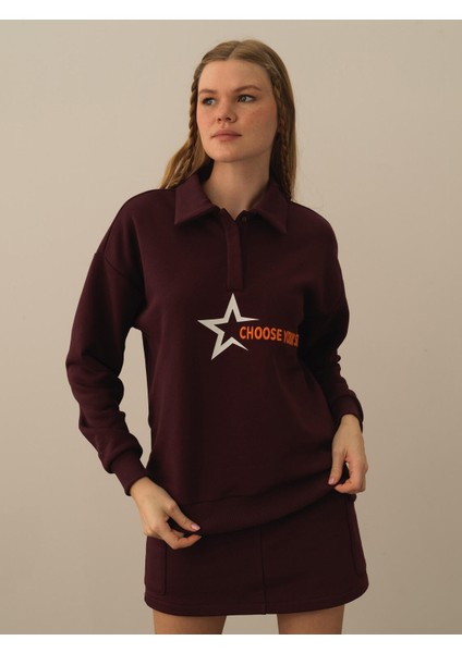 Kadın Bordo Pamuk Dokulu Regular Fit Sweatshirt fiyatları