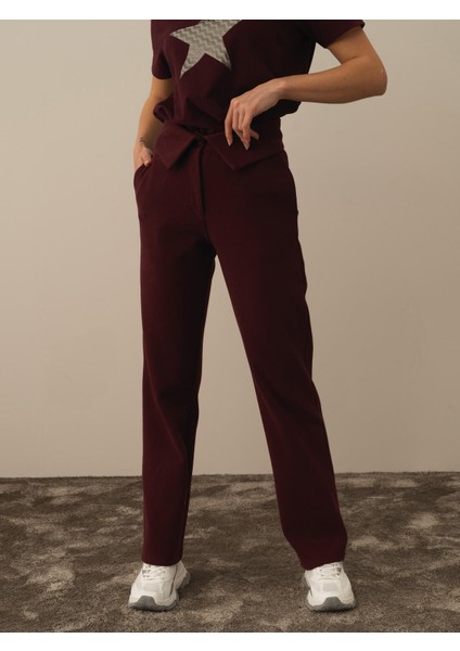 Kadın Bordo Pamuk Dokulu Oversize Sweat Pantolon fiyatları