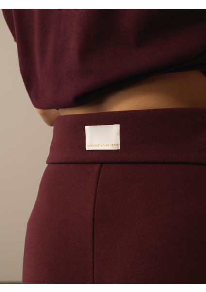 Kadın Bordo Pamuk Dokulu Oversize Sweat Pantolon modelleri