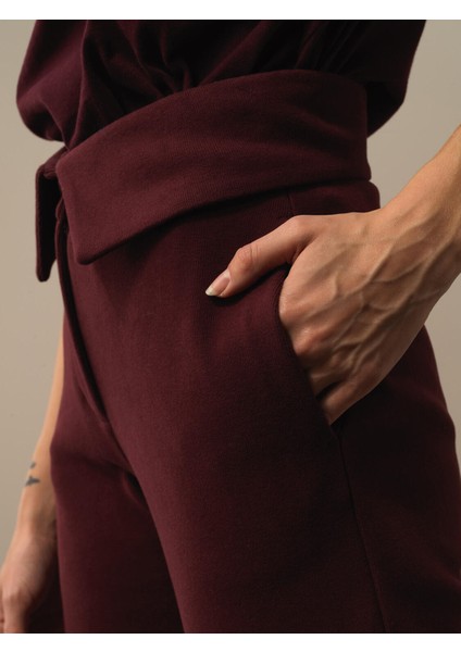 Kadın Bordo Pamuk Dokulu Oversize Sweat Pantolon fırsatları