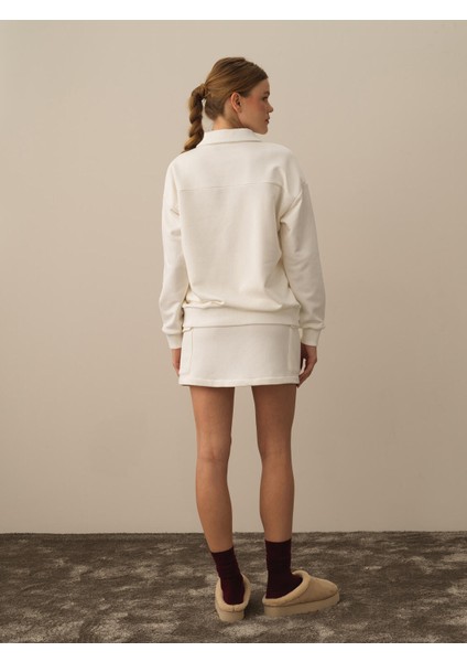 Kadın Ekru Pamuk Dokulu Regular Fit Sweatshirt fırsatları