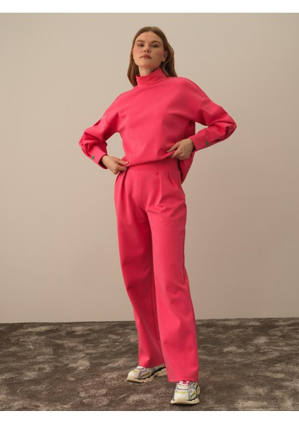 Kadın Pembe Pamuk Dokulu Oversize Sweat Pantolon