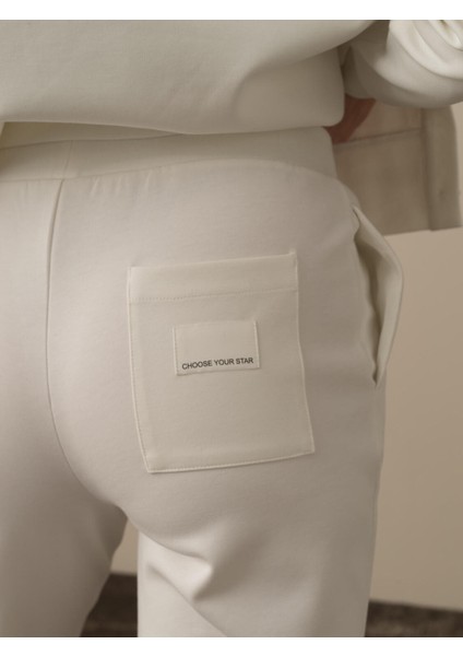 Kadın Kırık Beyaz Pamuk Dokulu Regular Fit Sweat Pantolon modelleri