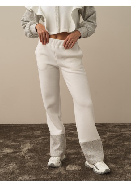 Kadın Kırık Beyaz Pamuk Dokulu Regular Fit Sweat Pantolon fiyatları