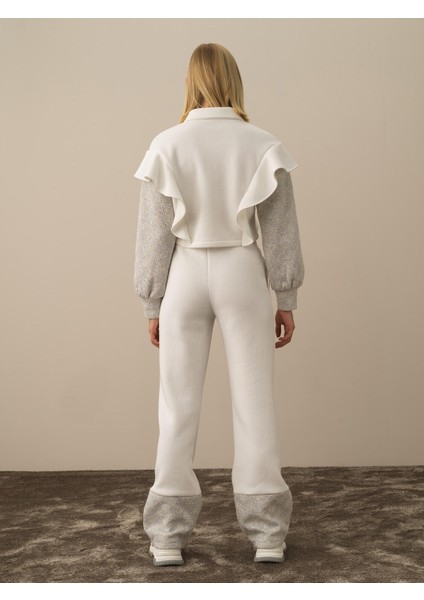Kadın Kırık Beyaz Pamuk Dokulu Regular Fit Sweat Pantolon indirimleri