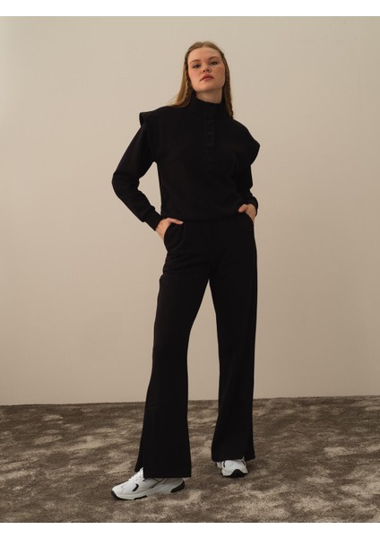 Kadın Siyah Pamuk Dokulu Regular Fit Sweat Pantolon