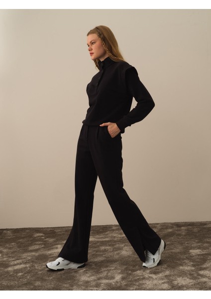 Kadın Siyah Pamuk Dokulu Regular Fit Sweat Pantolon modelleri