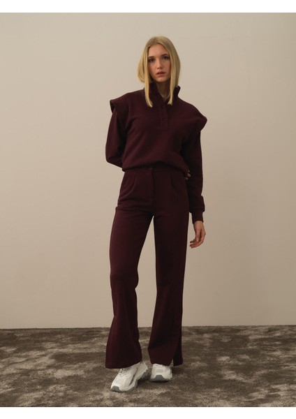 Kadın Bordo Pamuk Dokulu Regular Fit Sweat Pantolon