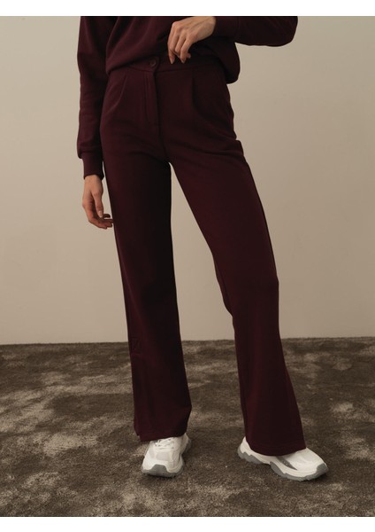 Kadın Bordo Pamuk Dokulu Regular Fit Sweat Pantolon fiyatları