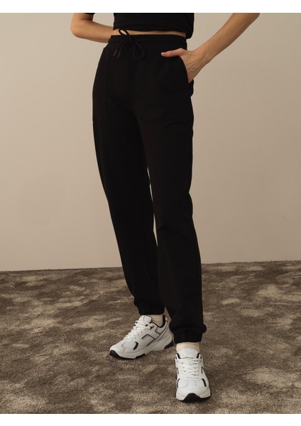 Kadın Siyah Pamuk Dokulu Regular Fit Sweat Pantolon fiyatları
