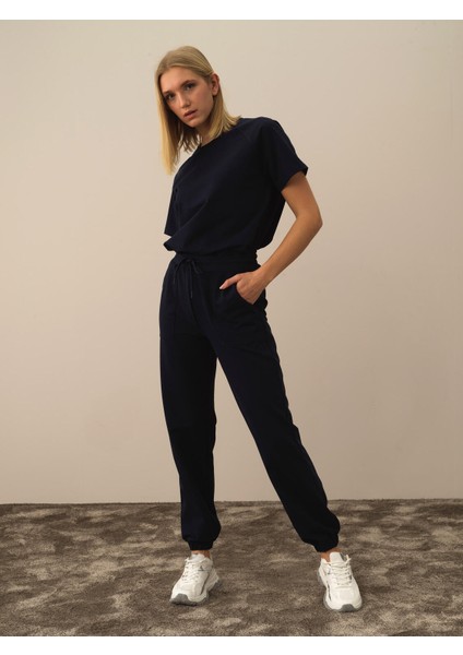 Kadın Lacivert Pamuk Dokulu Regular Fit Sweat Pantolon