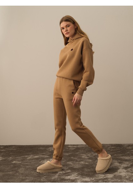 Kadın Camel Pamuk Dokulu Regular Fit Sweat Pantolon