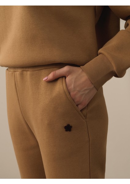 Kadın Camel Pamuk Dokulu Regular Fit Sweat Pantolon modelleri