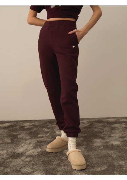 Kadın Bordo Pamuk Dokulu Regular Fit Sweat Pantolon fiyatları