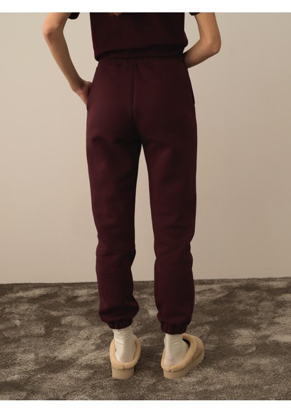 Kadın Bordo Pamuk Dokulu Regular Fit Sweat Pantolon modelleri