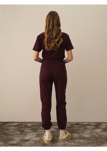 Kadın Bordo Pamuk Dokulu Regular Fit Sweat Pantolon fırsatları