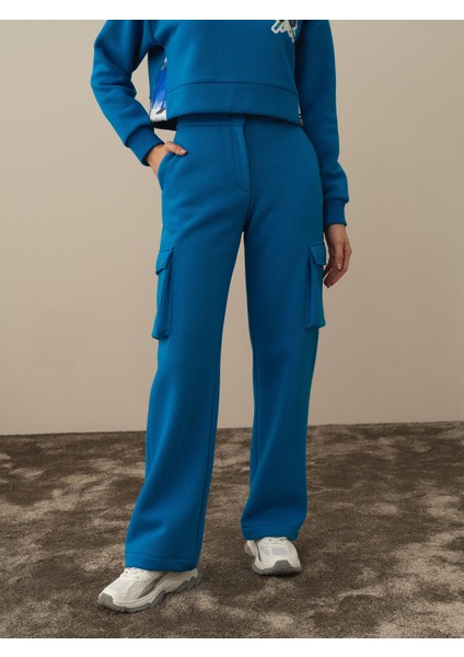 Kadın Mavi Pamuk Dokulu Oversize Kargo Pantolon fiyatları