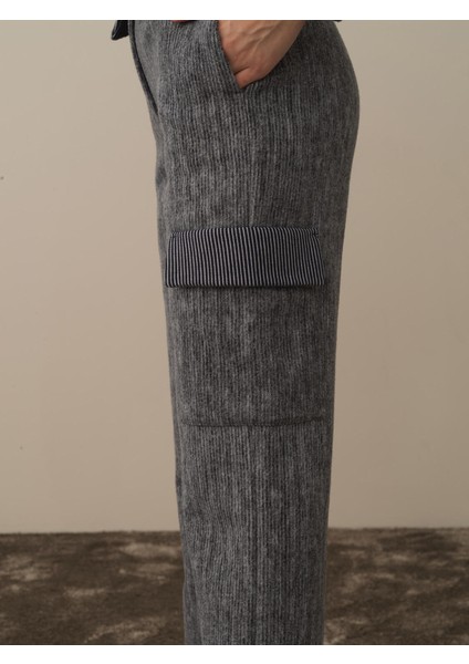 Kadın Koyu Gri Pamuk Dokulu Oversize Kargo Pantolon modelleri