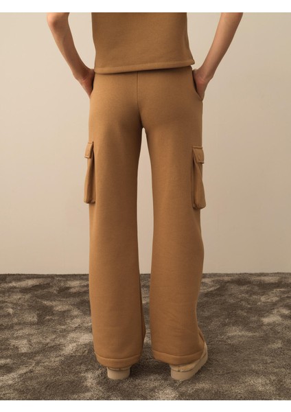 Kadın Camel Pamuk Dokulu Oversize Kargo Pantolon fırsatları