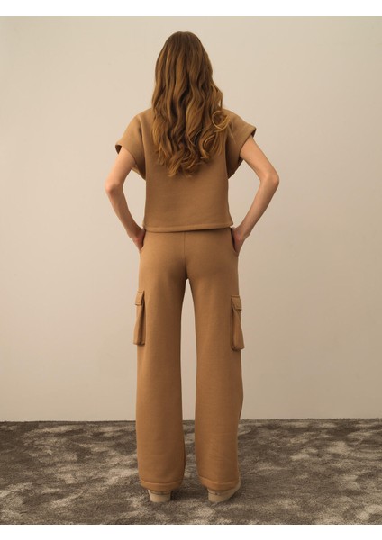 Kadın Camel Pamuk Dokulu Oversize Kargo Pantolon indirimleri