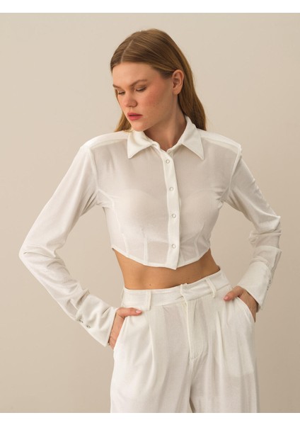Kadın Kırık Beyaz Esnek Dokulu Regular Fit Gömlek fiyatları