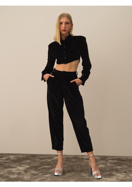 Kadın Siyah Esnek Dokulu Regular Fit Gömlek