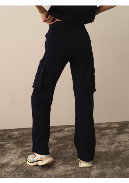 Kadın Lacivert Pamuk Dokulu Oversize Kargo Pantolon modelleri