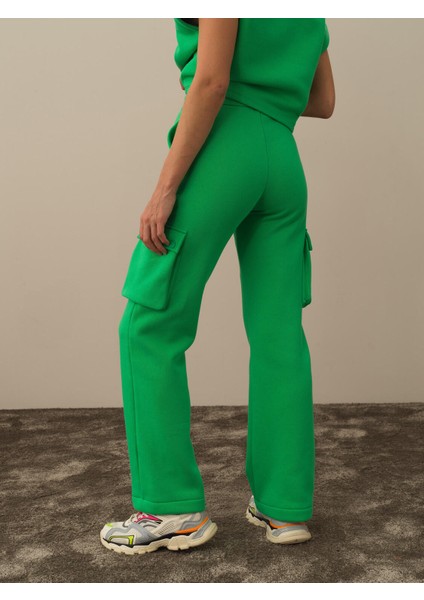 Kadın Yeşil Pamuk Dokulu Oversize Kargo Pantolon fırsatları