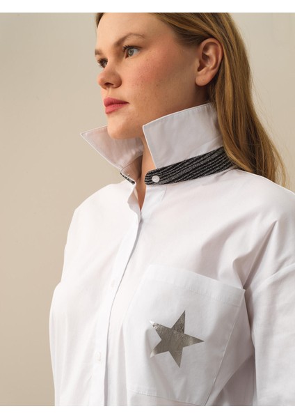 Kadın Kırık Beyaz Pamuk Dokulu Oversize Gömlek modelleri