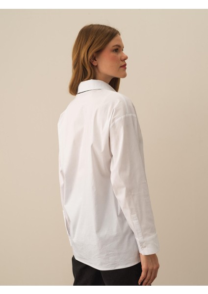 Kadın Kırık Beyaz Pamuk Dokulu Oversize Gömlek fırsatları