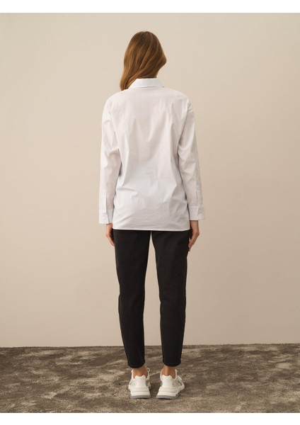 Kadın Kırık Beyaz Pamuk Dokulu Oversize Gömlek indirimleri
